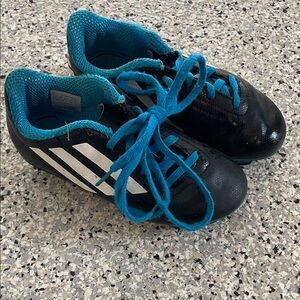 adidas Kids Black Sneakers with Bright Teal Lining soccer